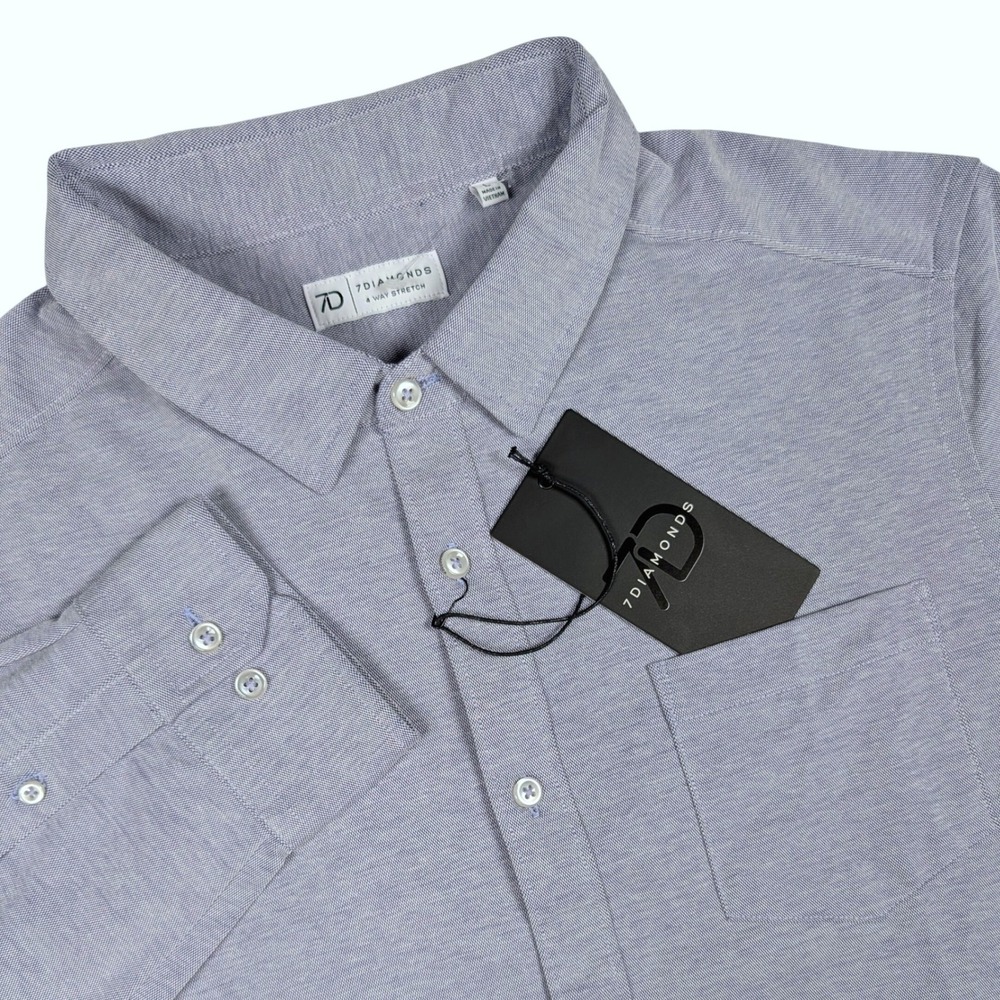 7 Diamonds Oxford Shirt Mens L Blue Long Sleeve 4-Way Stretch Button Down NEW